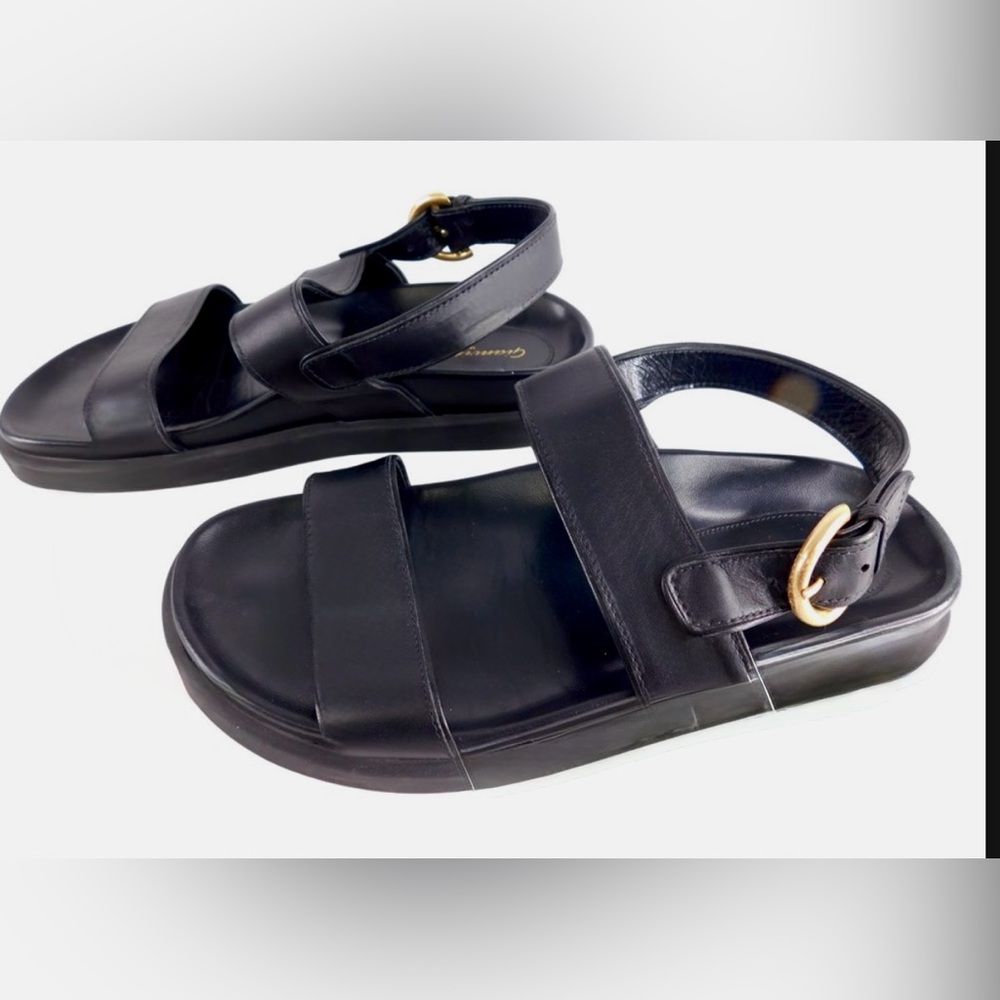 Gianvito Rossi Black Leather Sandals with Gold Buckle